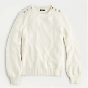 J. Crew Crewneck Sweater Jeweled Buttons Ivory Small